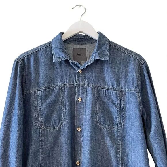 Clockhouse Denim Soft Button-Down Long Sleeves Blue Front Pocket Shirt M #1517 - Picture 2 of 14